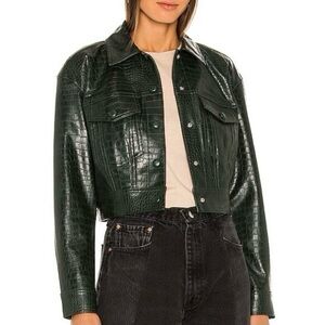 Veronica Beard Hendrix Cropped Vegan Leather Jacket in Green size Large